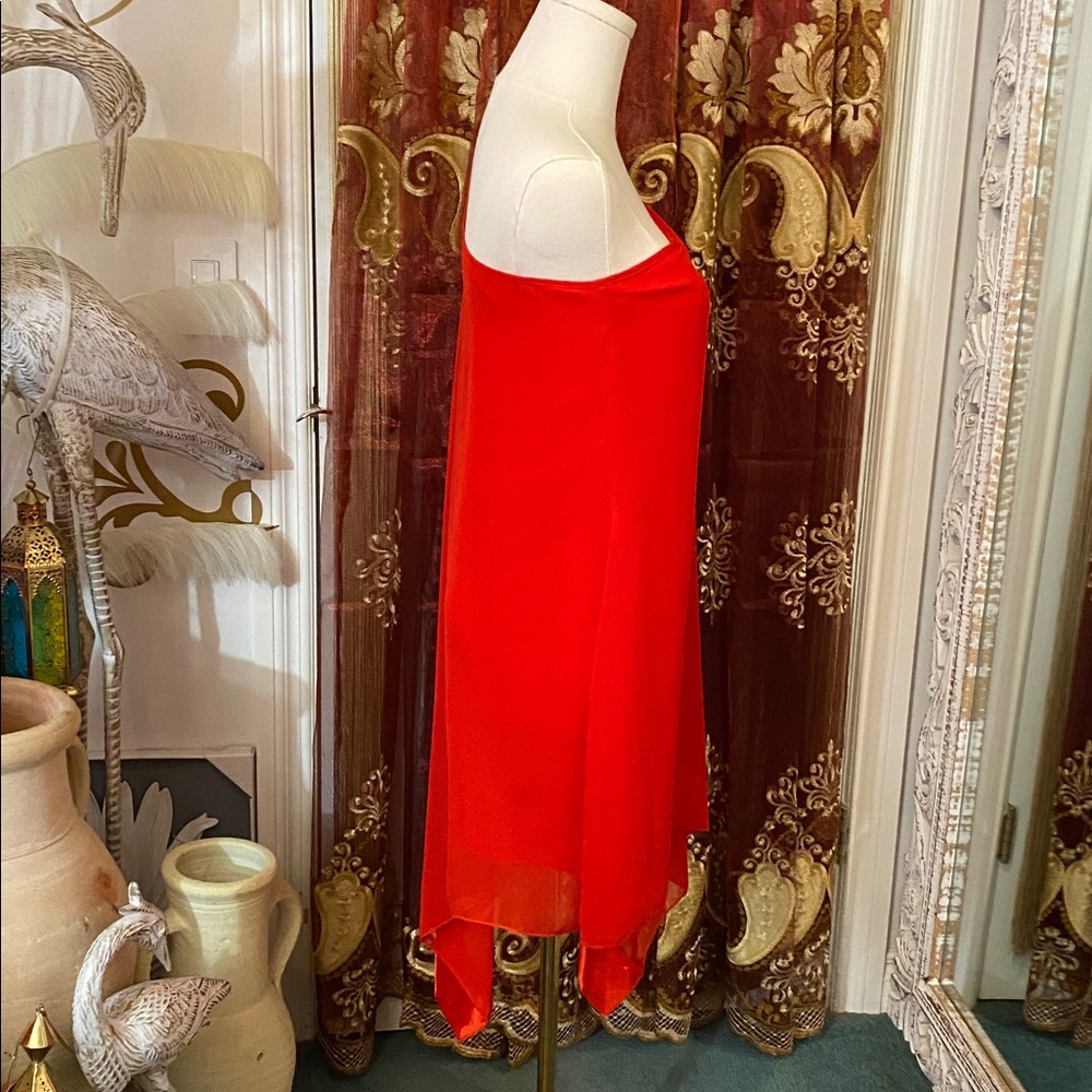 Red One Shoulder Sheer Drape Top - Picture 4 of 17